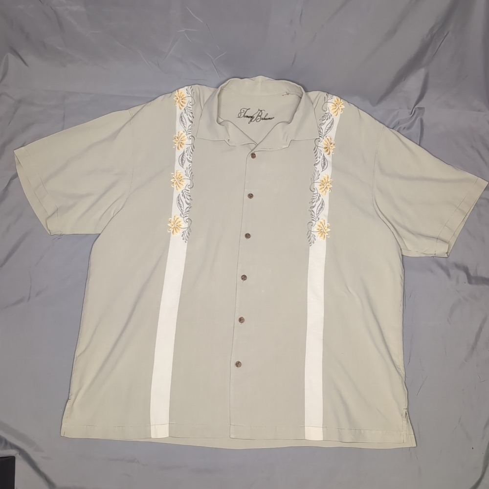 Gray and White Casual Button Down Shirt with Lace Accents